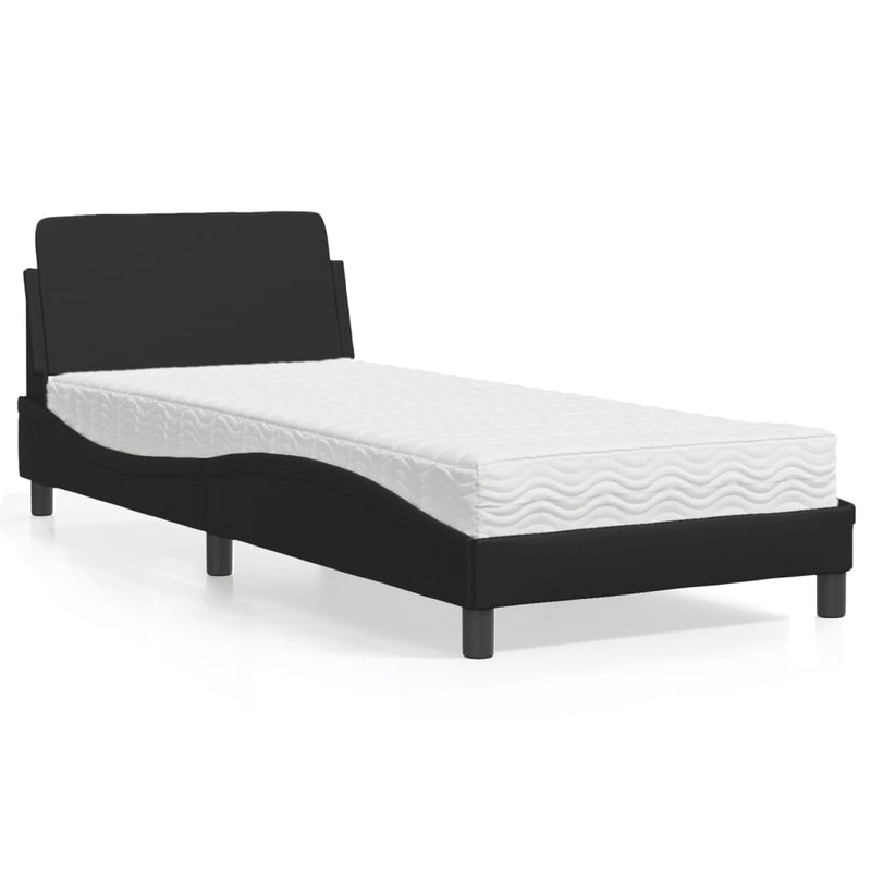 Pat cu saltea, Dover, negru, 90x200 cm, piele ecologică