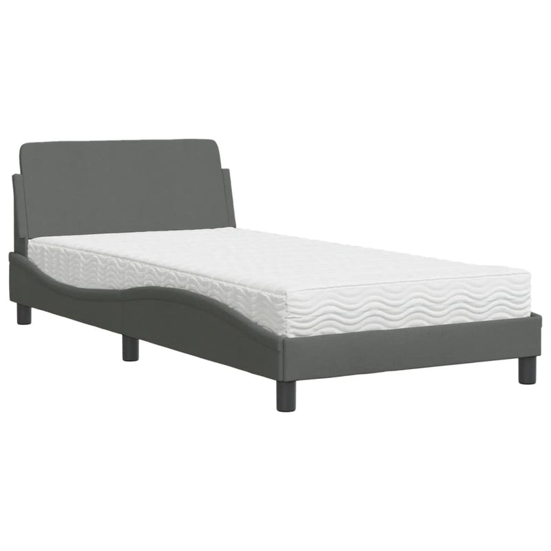Pat cu saltea, Dover, gri închis, 100x200 cm, textil