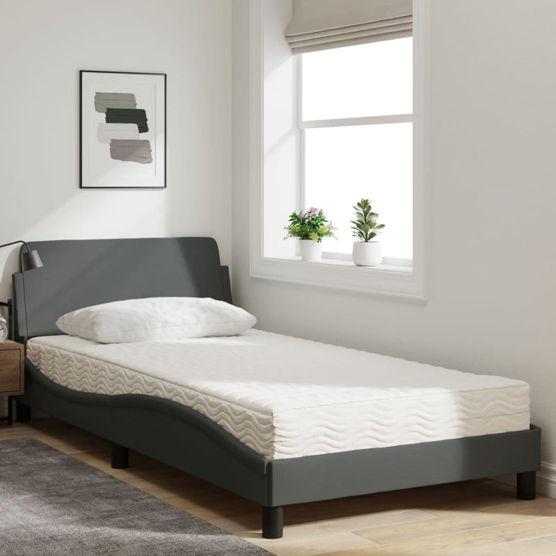 Pat cu saltea, Dover, gri închis, 100x200 cm, textil