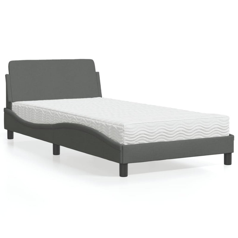 Pat cu saltea, Dover, gri închis, 100x200 cm, textil