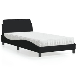 Pat cu saltea, Dover, negru, 100x200 cm, textil
