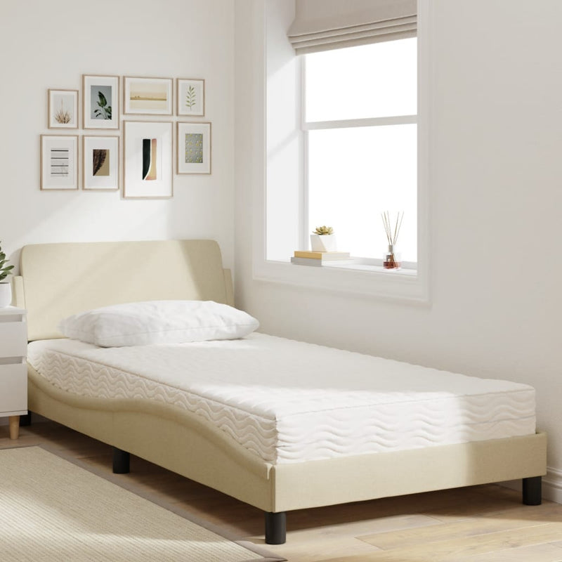 Pat cu saltea, Dover, crem, 100x200 cm, textil