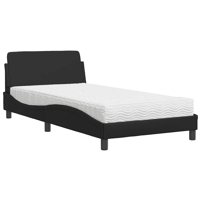 Pat cu saltea, Dover, negru, 100x200 cm, piele ecologică