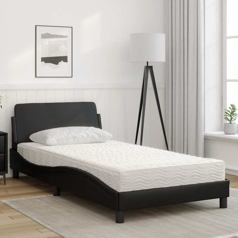 Pat cu saltea, Dover, negru, 100x200 cm, piele ecologică