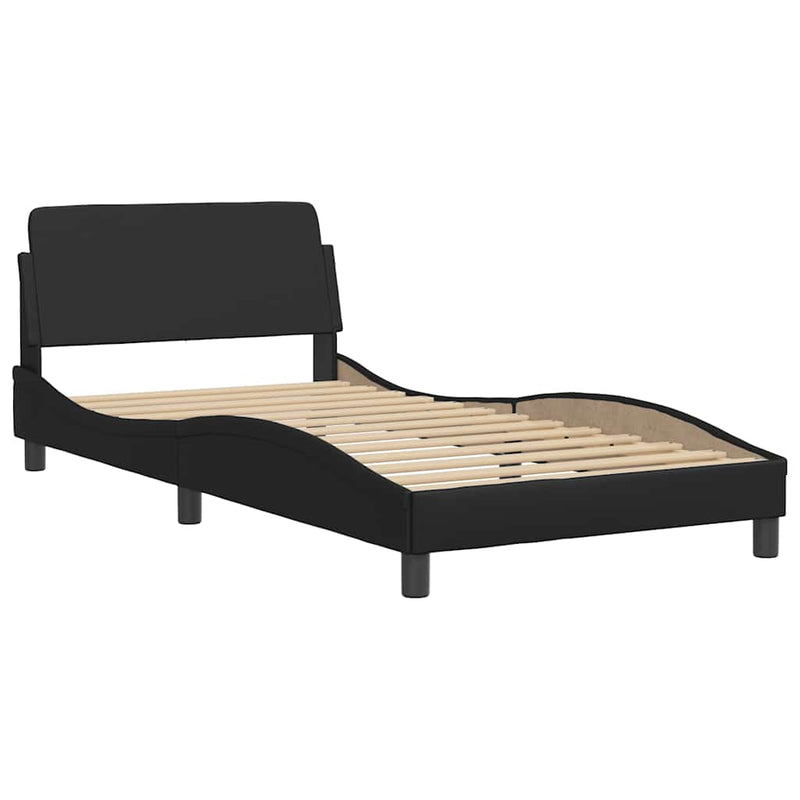 Pat cu saltea, Dover, negru, 100x200 cm, piele ecologică