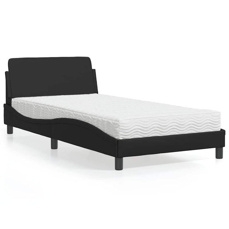 Pat cu saltea, Dover, negru, 100x200 cm, piele ecologică