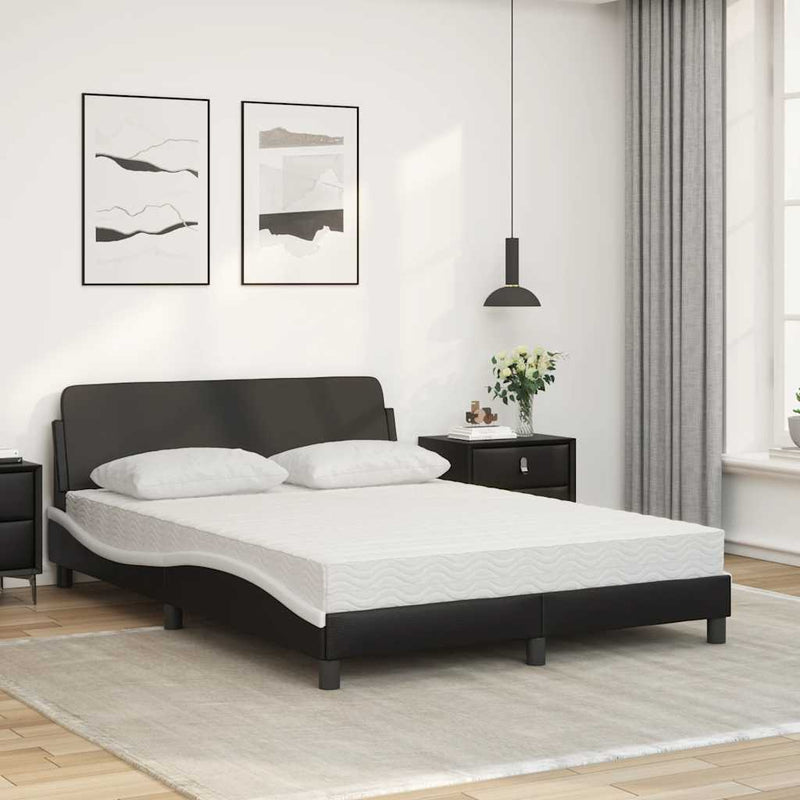 Pat cu saltea, Dover, negru și alb, 120x200 cm, piele ecologică