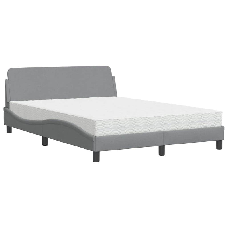 Pat cu saltea, Dover, gri deschis, 140x190 cm, textil