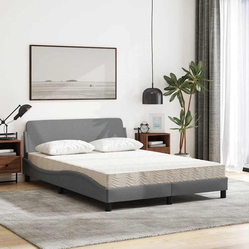 Pat cu saltea, Dover, gri deschis, 140x190 cm, textil