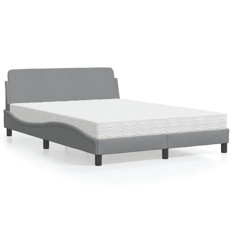 Pat cu saltea, Dover, gri deschis, 140x190 cm, textil