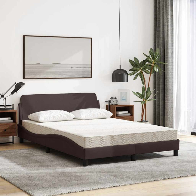 Pat cu saltea, Dover, maro închis, 140x200 cm, textil