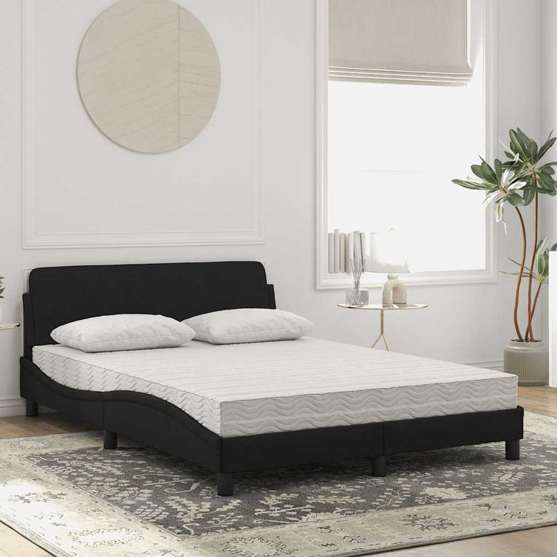 Pat cu saltea, Dover, negru, 140x190 cm, catifea