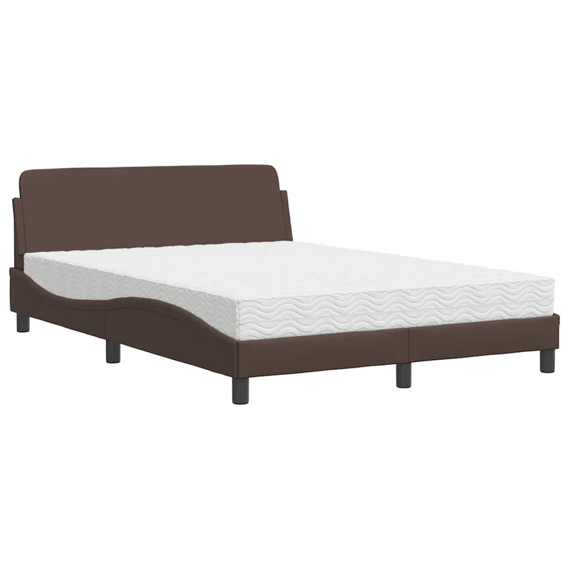 Pat cu saltea, Dover, maro, 140x190 cm, piele ecologică