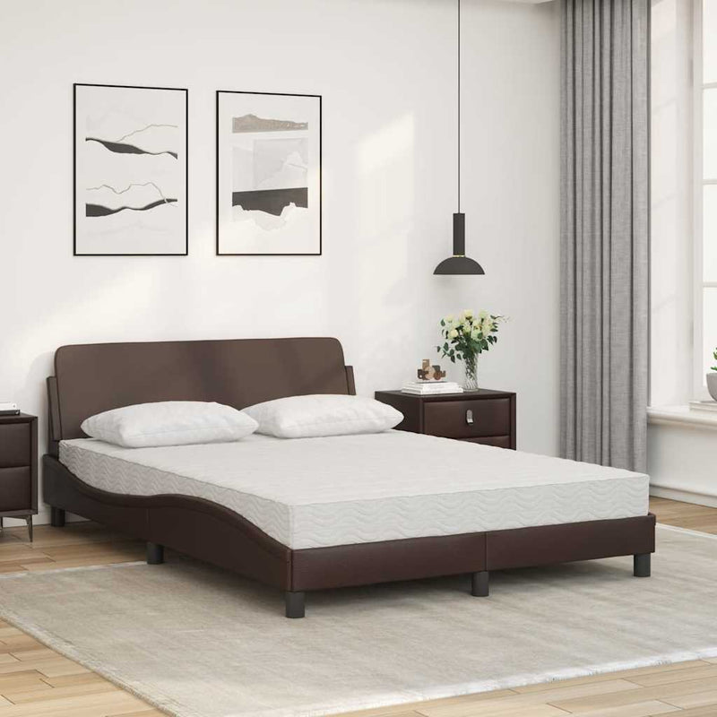 Pat cu saltea, Dover, maro, 140x190 cm, piele ecologică