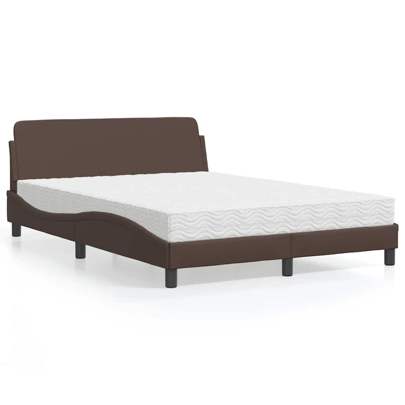 Pat cu saltea, Dover, maro, 140x190 cm, piele ecologică
