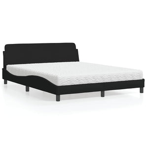 Pat cu saltea, Dover, negru, 160x200 cm, textil