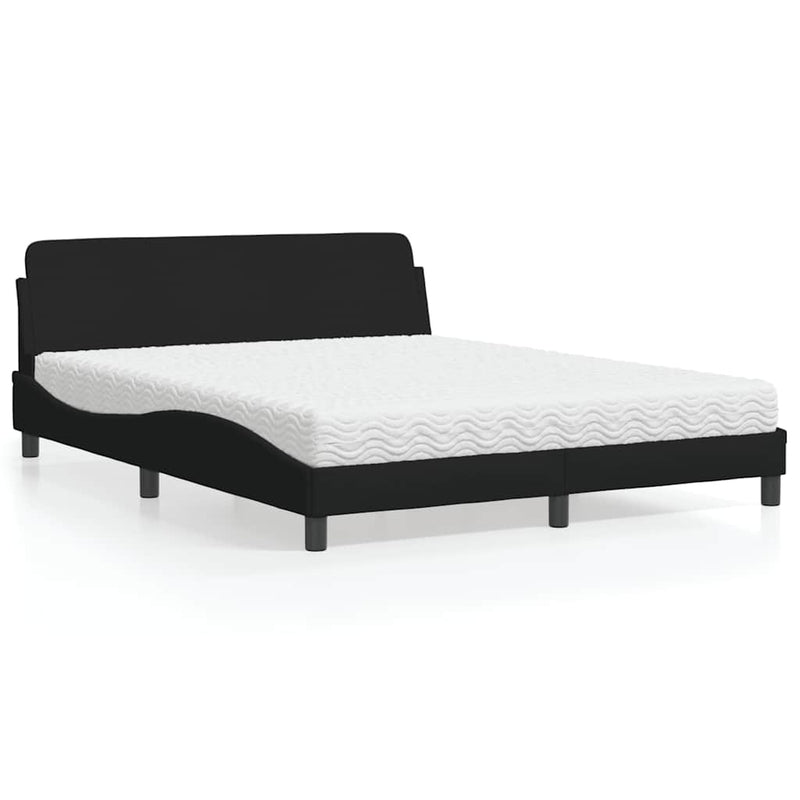 Pat cu saltea, Dover, negru, 160x200 cm, textil