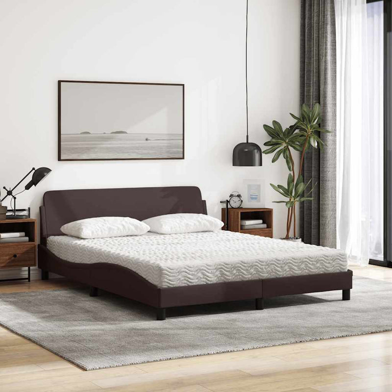 Pat cu saltea, Dover, maro închis, 160x200 cm, textil