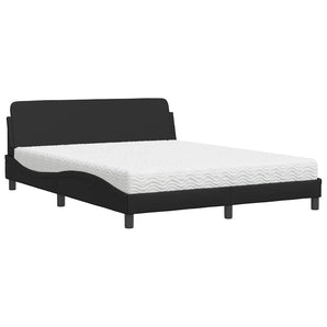 Pat cu saltea, Dover, negru, 160x200 cm, piele ecologică
