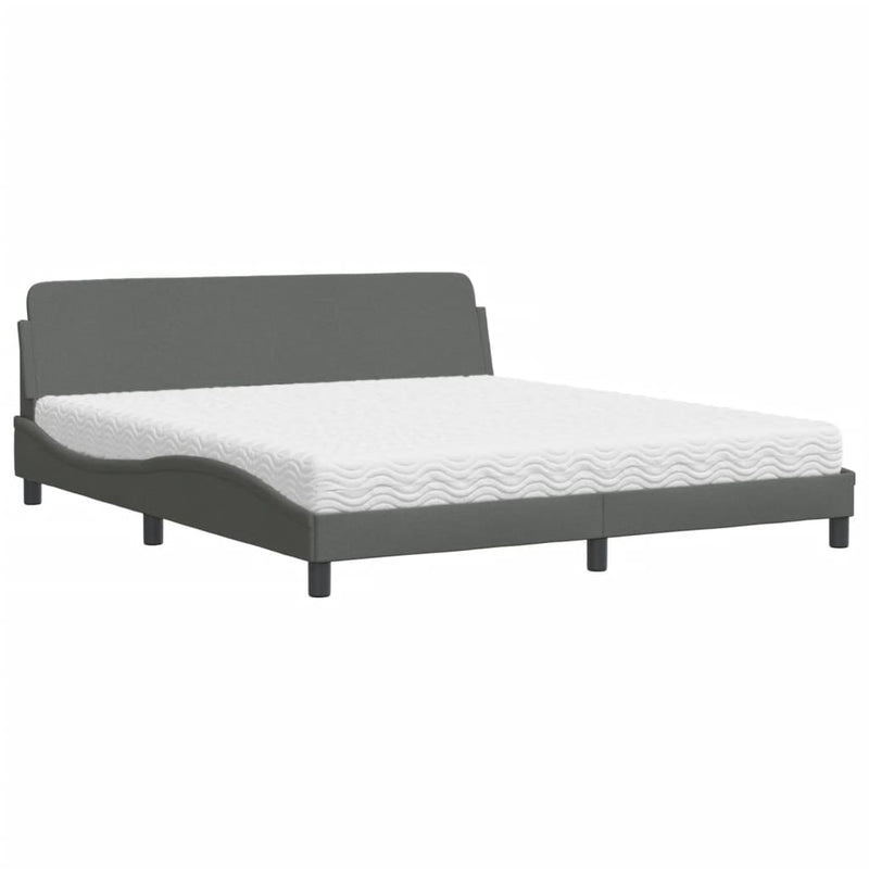 Pat cu saltea, Dover, gri închis, 180x200 cm, textil