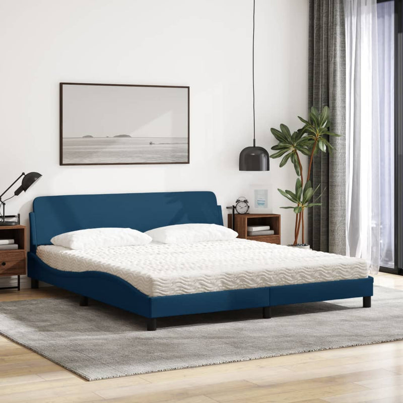 Pat cu saltea, Dover, albastru, 180x200 cm, material textil
