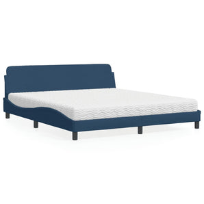Pat cu saltea, Dover, albastru, 180x200 cm, material textil