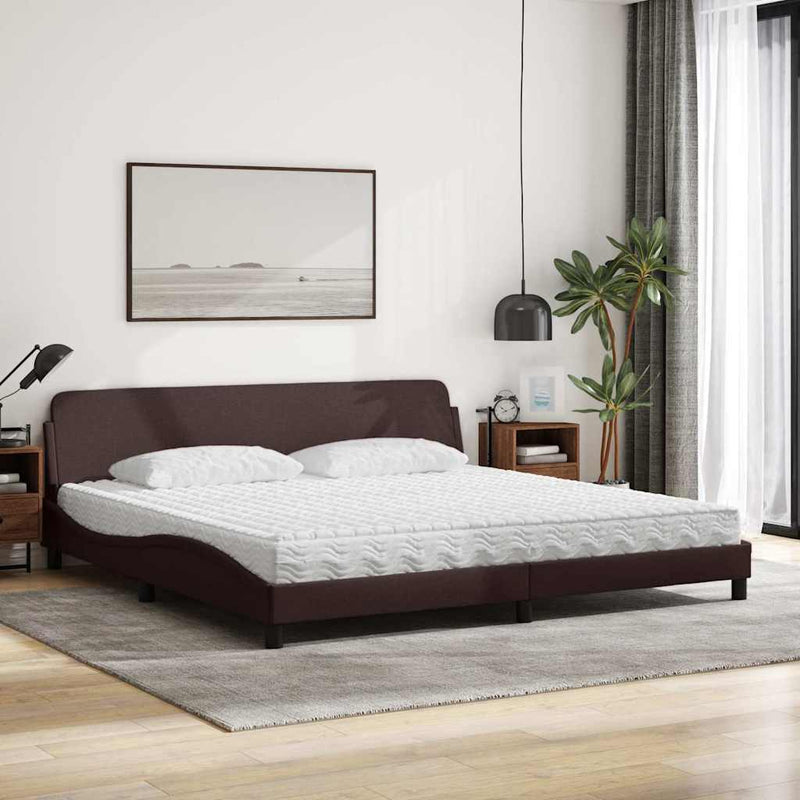 Pat cu saltea, Dover, maro închis, 200x200 cm, textil