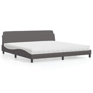 Pat cu saltea, Dover, gri, 200x200 cm, piele ecologică