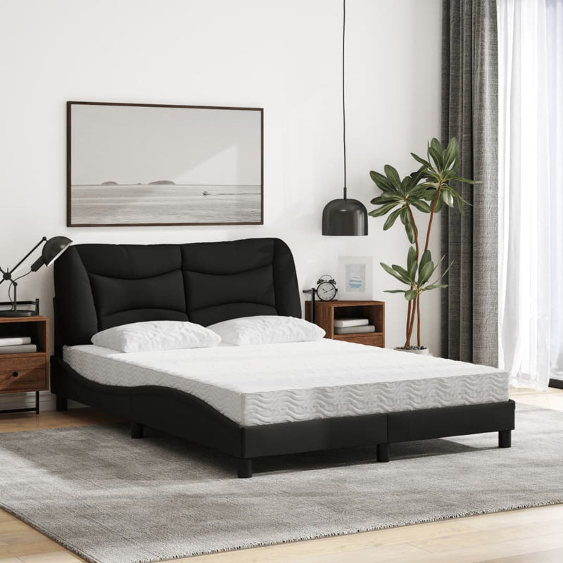 Pat cu saltea, Hvar, negru, 140x190 cm, textil