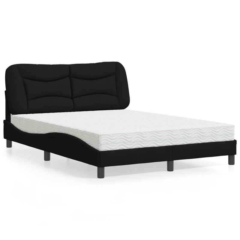 Pat cu saltea, Hvar, negru, 140x190 cm, textil