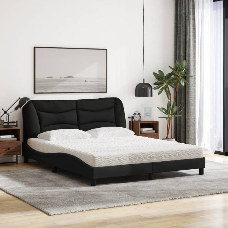 Pat cu saltea, Hvar, negru, 160x200 cm, textil