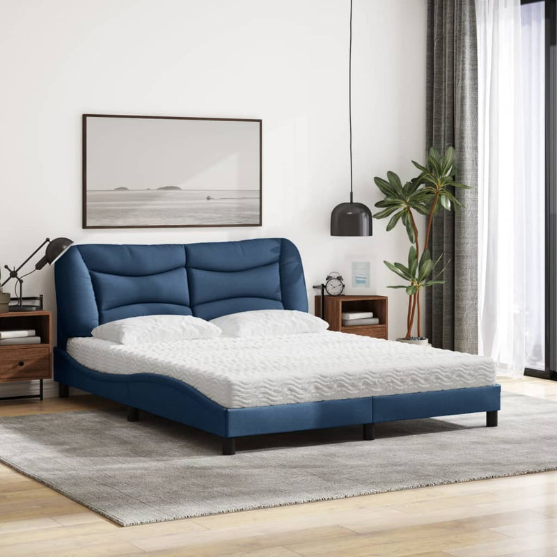 Pat cu saltea, Hvar, albastru, 160x200cm, material textil