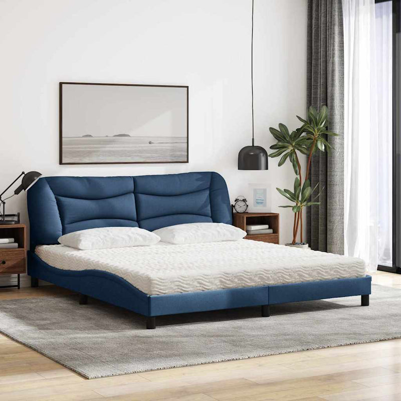 Pat cu saltea, Hvar, albastru, 180x200 cm, material textil