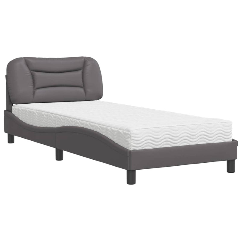 Pat cu saltea, Hvar, gri, 90x190 cm, piele ecologică
