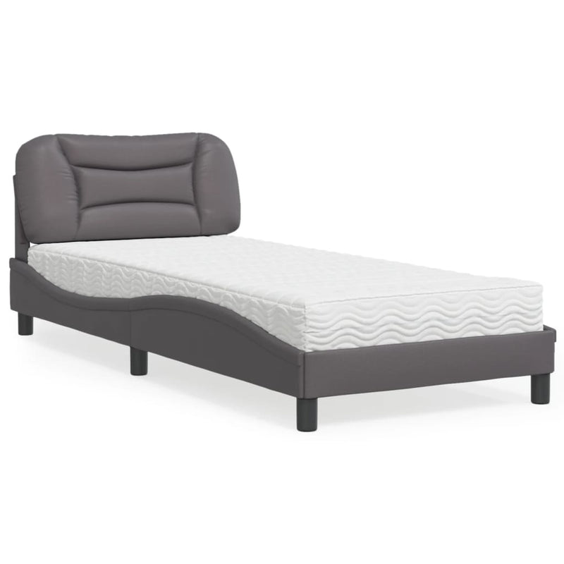 Pat cu saltea, Hvar, gri, 90x190 cm, piele ecologică