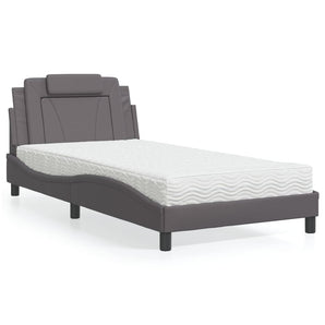 Pat, Viana, cu saltea, gri, 100x200 cm, piele ecologică