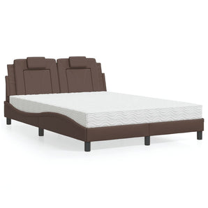 Pat, Viana, cu saltea, maro, 120x200 cm, piele ecologică