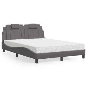 Pat, Viana, cu saltea, gri, 140x190 cm, piele ecologică
