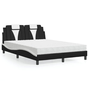 Pat, Viana, cu saltea, negru și alb, 140x190 cm, piele ecologică