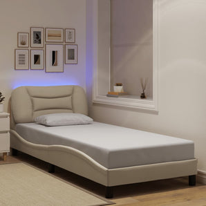 Cadru de pat cu LED fără saltea Hvar cremă 80x200 cm țesătură