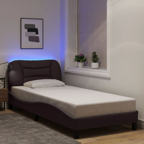 Cadru de pat cu LED fără saltea Hvar țesătură maro închis 90x200 cm