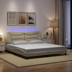 Cadru de pat cu LED fără saltea Hvar cremă 180x200 cm țesătură