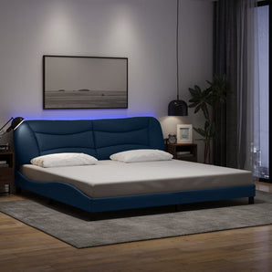 Cadru de pat cu LED fără saltea Hvar Albastru 200x200 cm Material