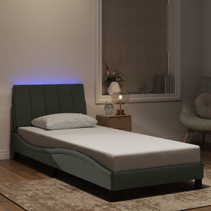 Cadru de pat cu LED fără saltea, Hanko, gri deschis, 90x190 cm, catifea
