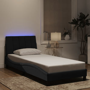 Cadru de pat cu LED fără saltea, Hanko, negru, 90x190 cm, catifea