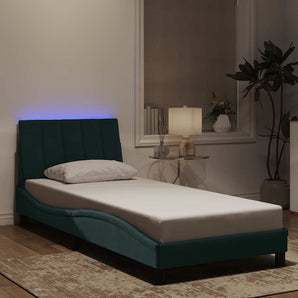 Cadru de pat cu LED fără saltea, Hanko, verde închis, 90x190 cm, catifea
