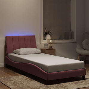 Cadru de pat cu LED fără saltea, Hanko, roz, 90x190 cm, catifea