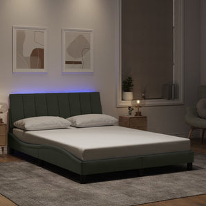 Cadru de pat cu LED fără saltea, Hanko, gri deschis, 140x190 cm, catifea