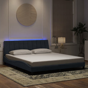 Cadru de pat cu LED fără saltea, Hanko, gri închis, 180x200 cm, catifea