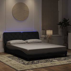 Cadru de pat cu LED fără saltea, negru, 160x200 cm, catifea